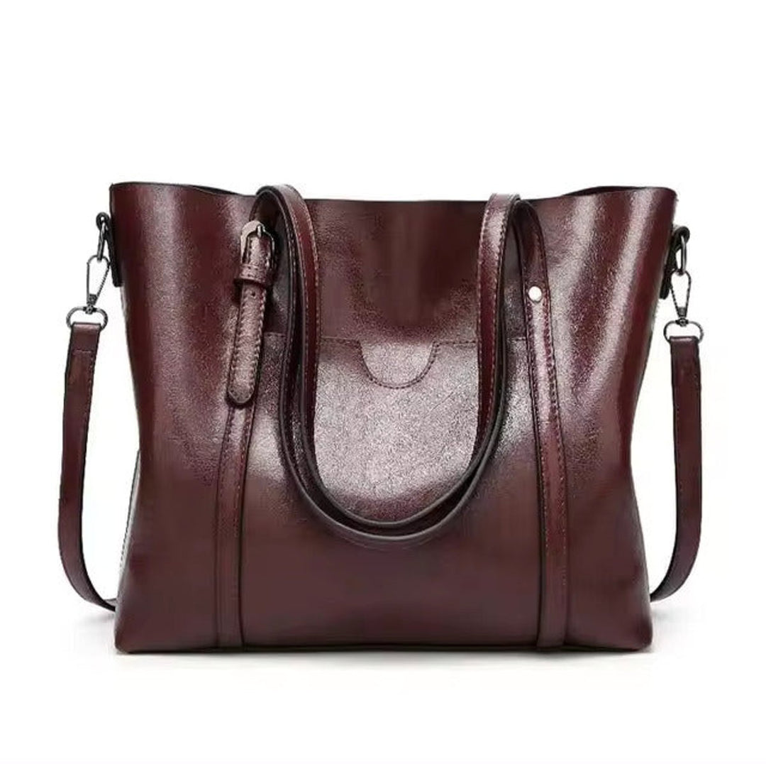 Dames Ruime Leren Schouder Tote Bag Handtas - Kaffee