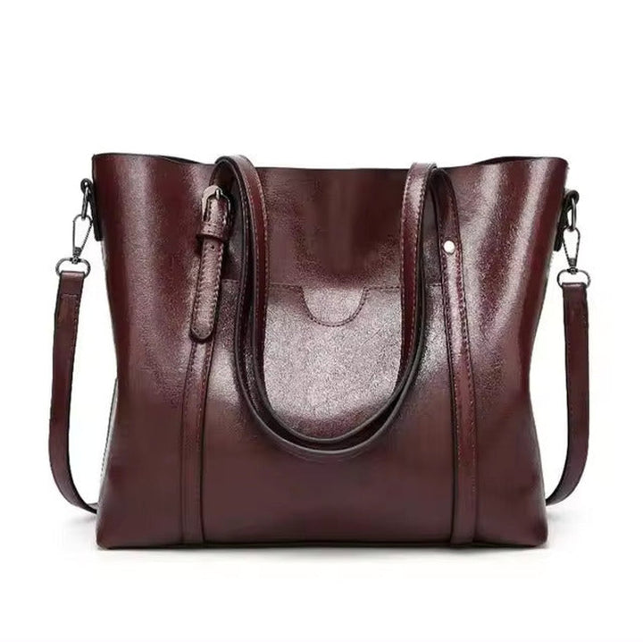 Dames Ruime Leren Schouder Tote Bag Handtas - Kaffee