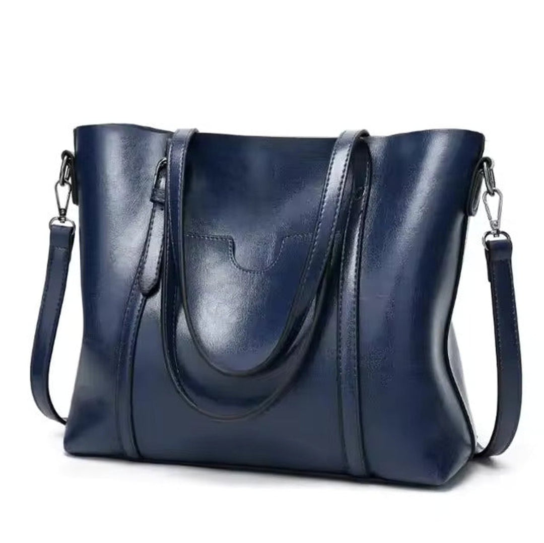 Dames Ruime Leren Schouder Tote Bag Handtas - Blau