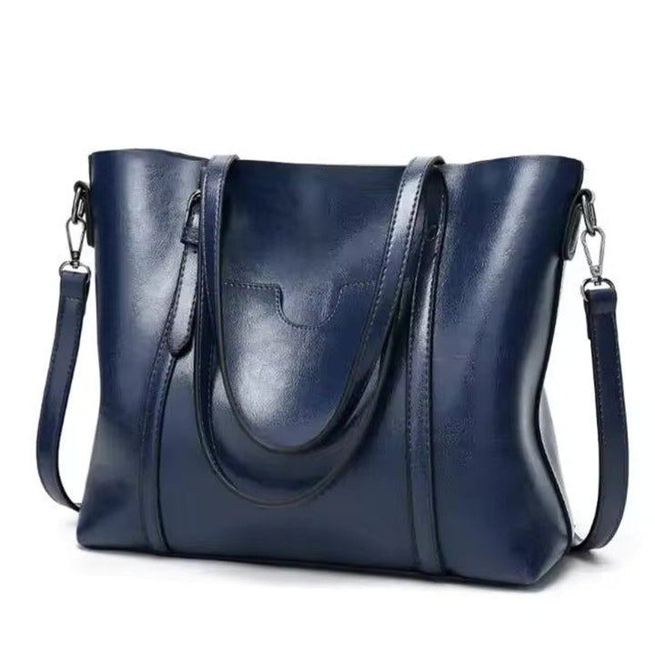Dames Ruime Leren Schouder Tote Bag Handtas - Blau