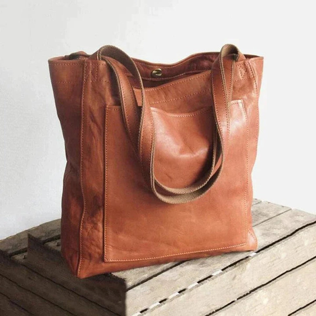 Dames Ruime Leren Tote Bag Klassiek Cognac - Braun