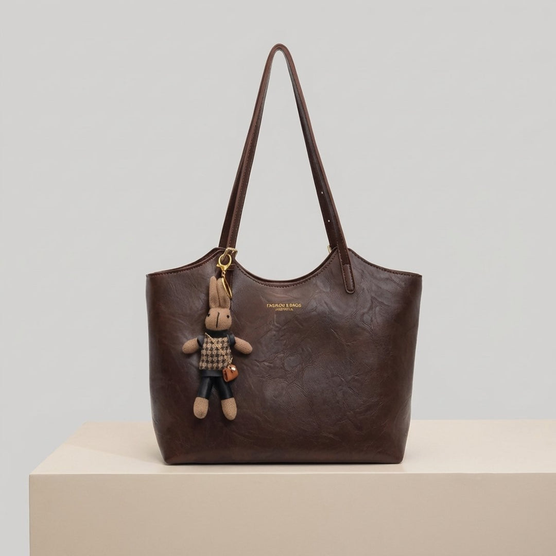 Dames Ruime Zachte Veganistisch Leren Tote Bag met Pluche Hangertje