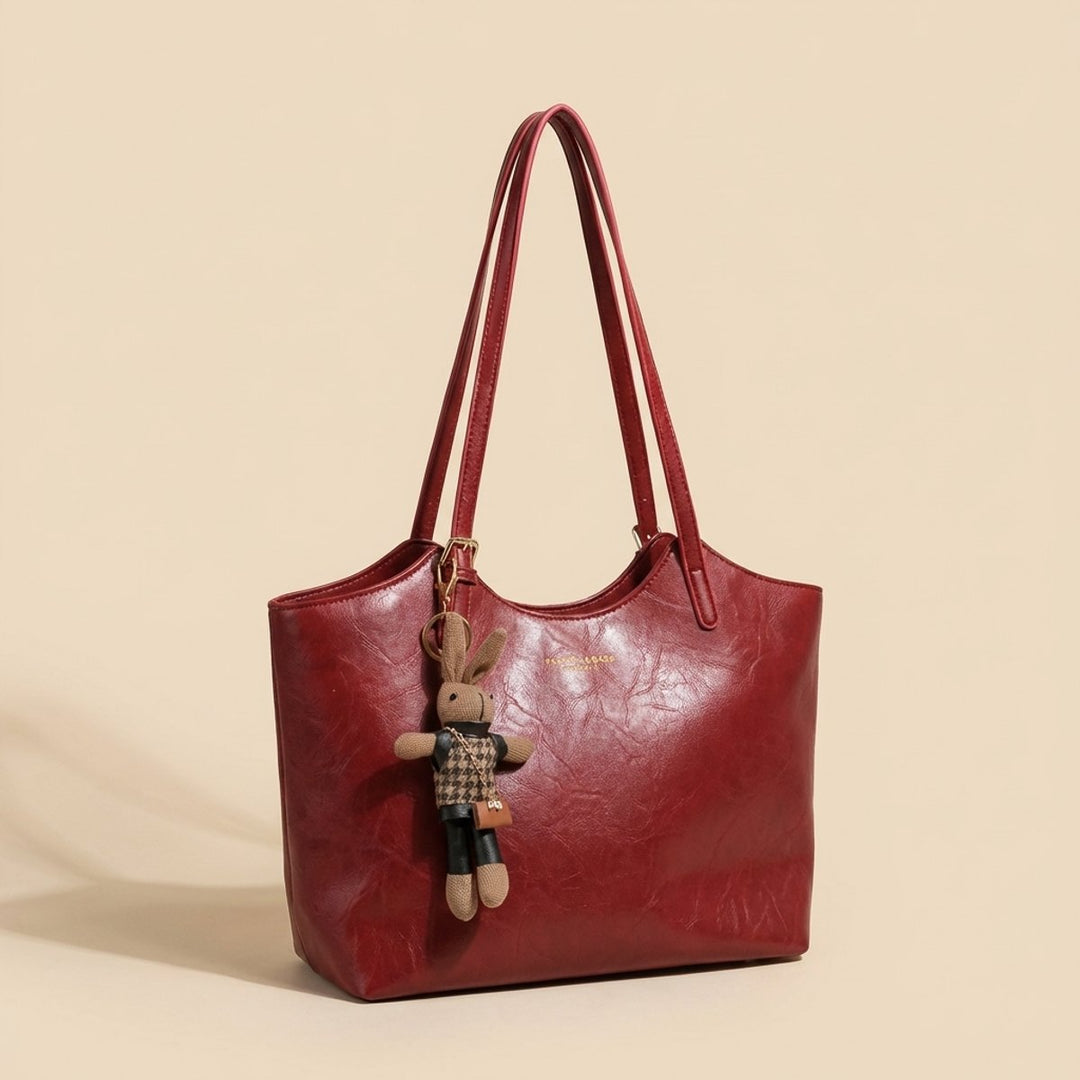 Dames Ruime Zachte Veganistisch Leren Tote Bag met Pluche Hangertje