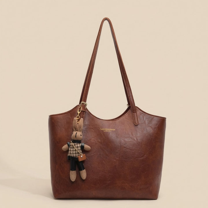 Dames Ruime Zachte Veganistisch Leren Tote Bag met Pluche Hangertje