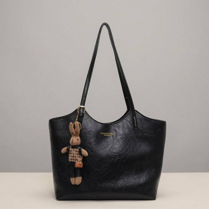 Dames Ruime Zachte Veganistisch Leren Tote Bag met Pluche Hangertje