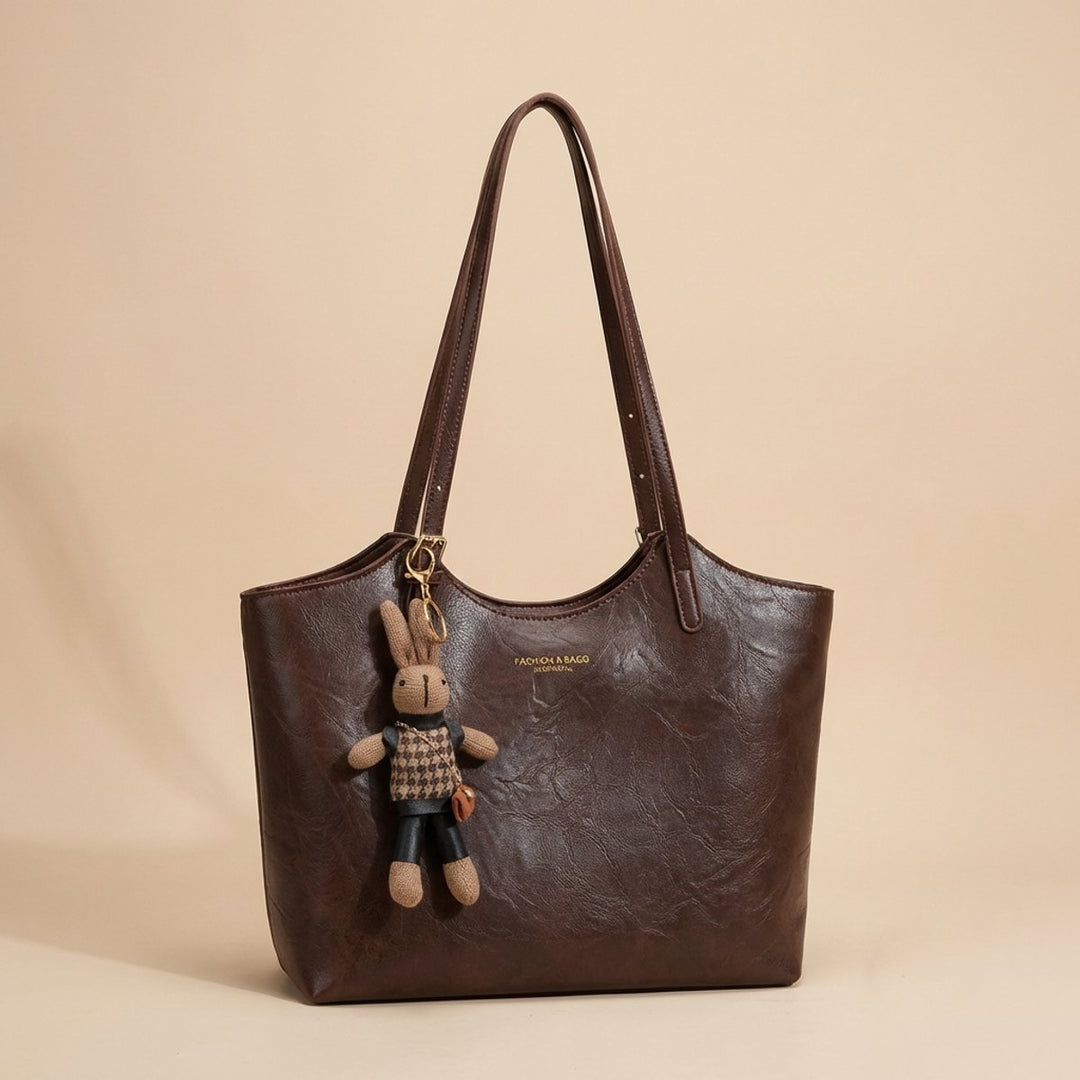Dames Ruime Zachte Veganistisch Leren Tote Bag met Pluche Hangertje
