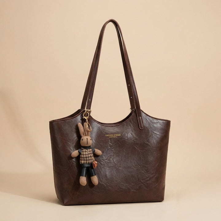 Dames Ruime Zachte Veganistisch Leren Tote Bag met Pluche Hangertje