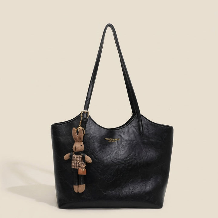 Dames Ruime Zachte Veganistisch Leren Tote Bag met Pluche Hangertje