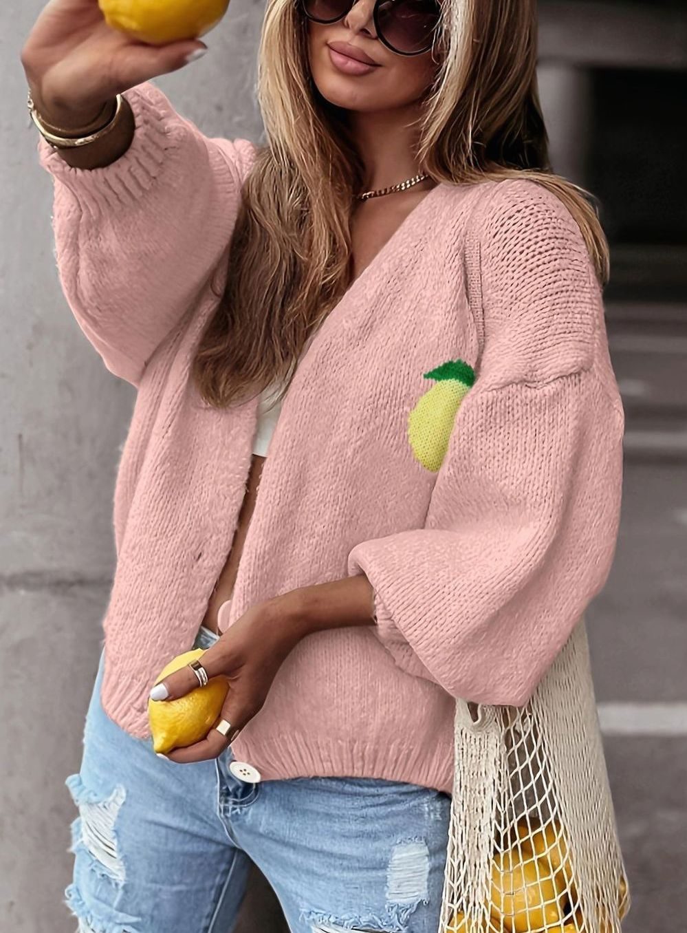 Dames Ruimvallende Gebreide Trui V-hals Oversized Pullover