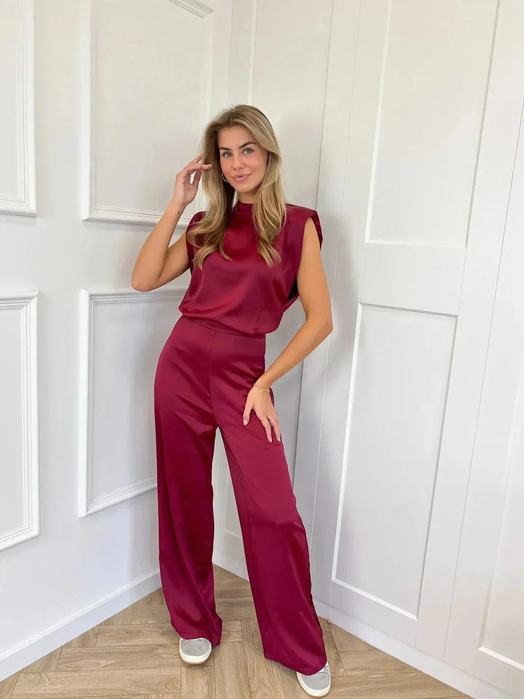 Dames Satijnen Mouwloze Wijde-Pijpen Jumpsuit
