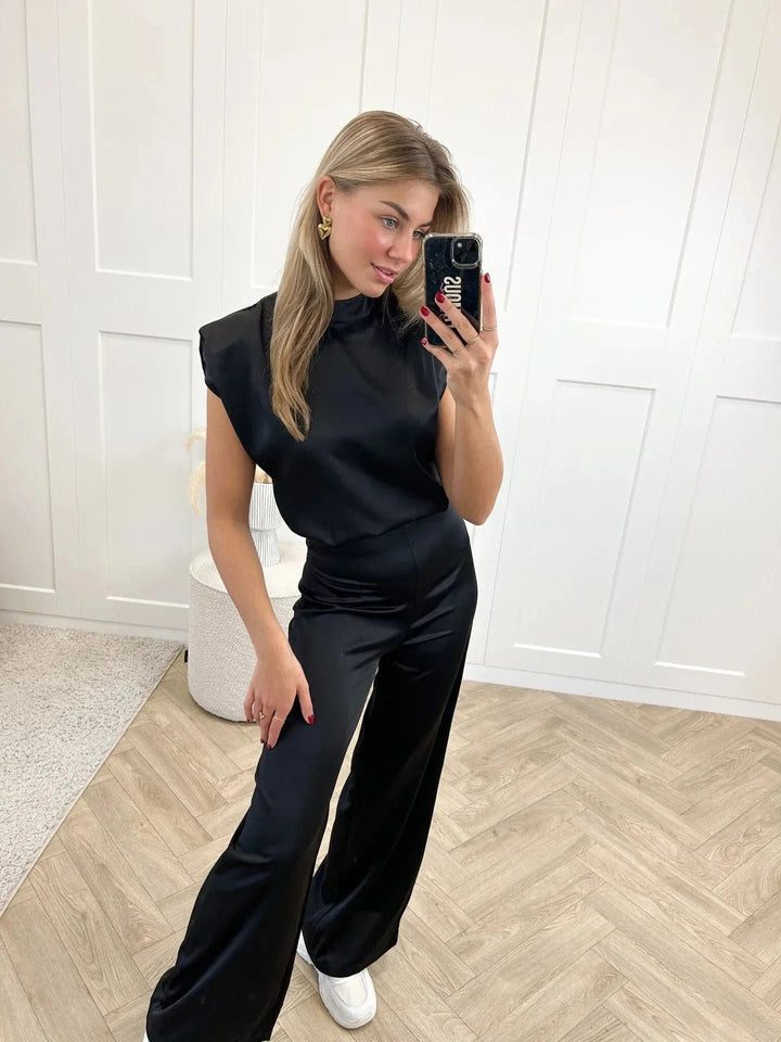 Dames Satijnen Mouwloze Wijde-Pijpen Jumpsuit