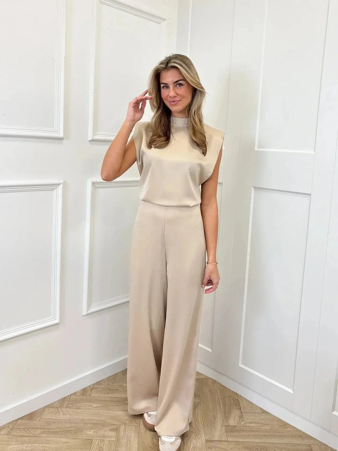 Dames Satijnen Mouwloze Wijde-Pijpen Jumpsuit