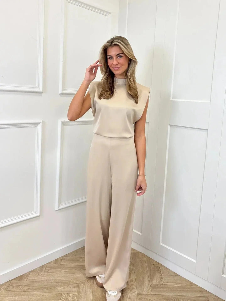 Dames Satijnen Mouwloze Wijde-Pijpen Jumpsuit
