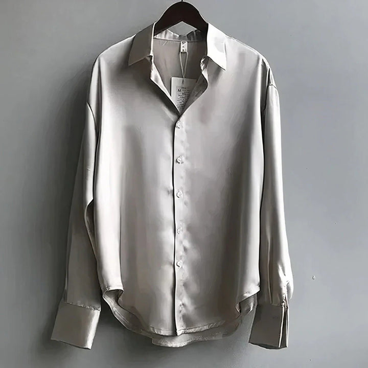Dames Satin Button-Down Blouse Lange Mouwen Kraag - Gray