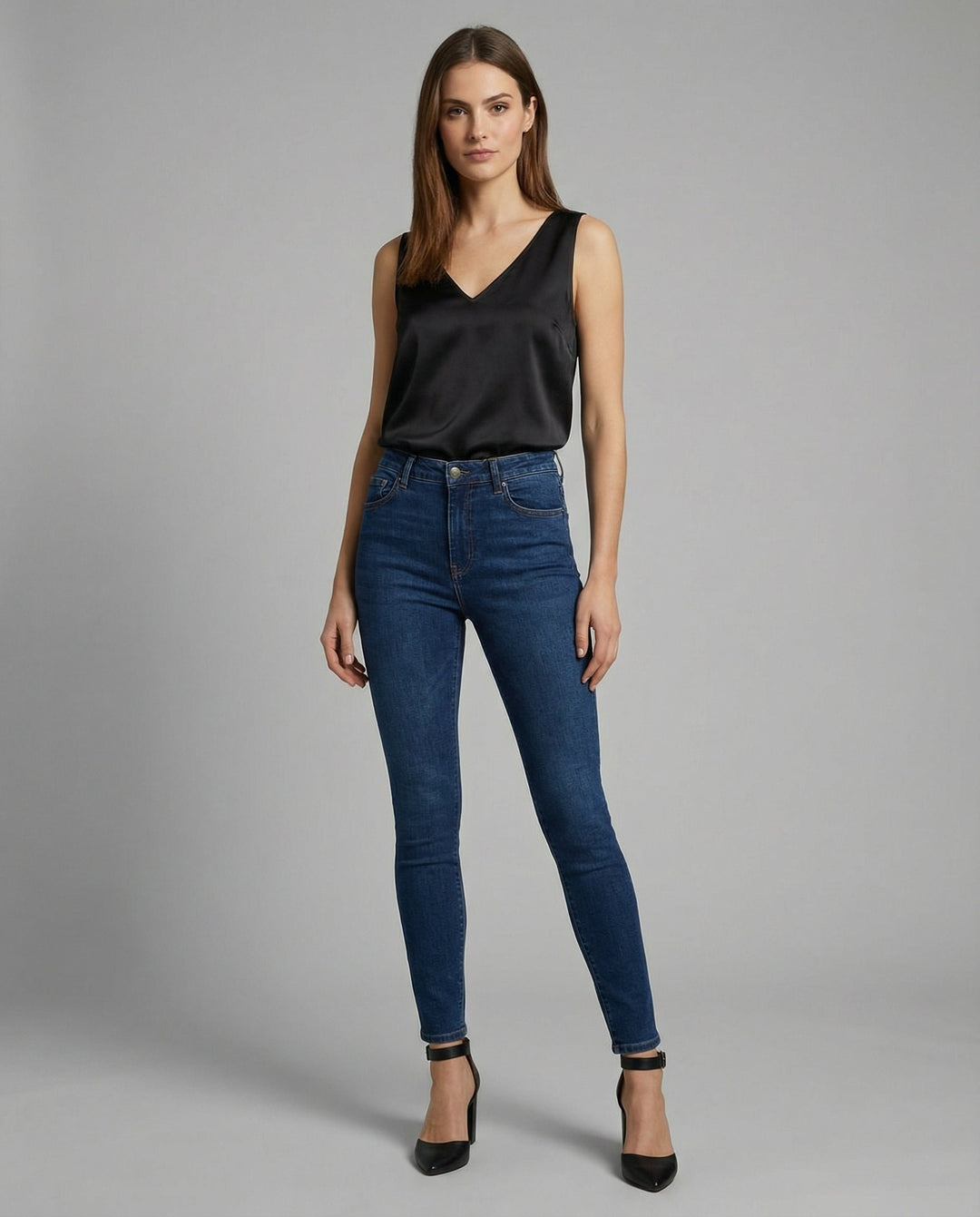 Dames Satin Camisole Top V-Hals Brede Bandjes