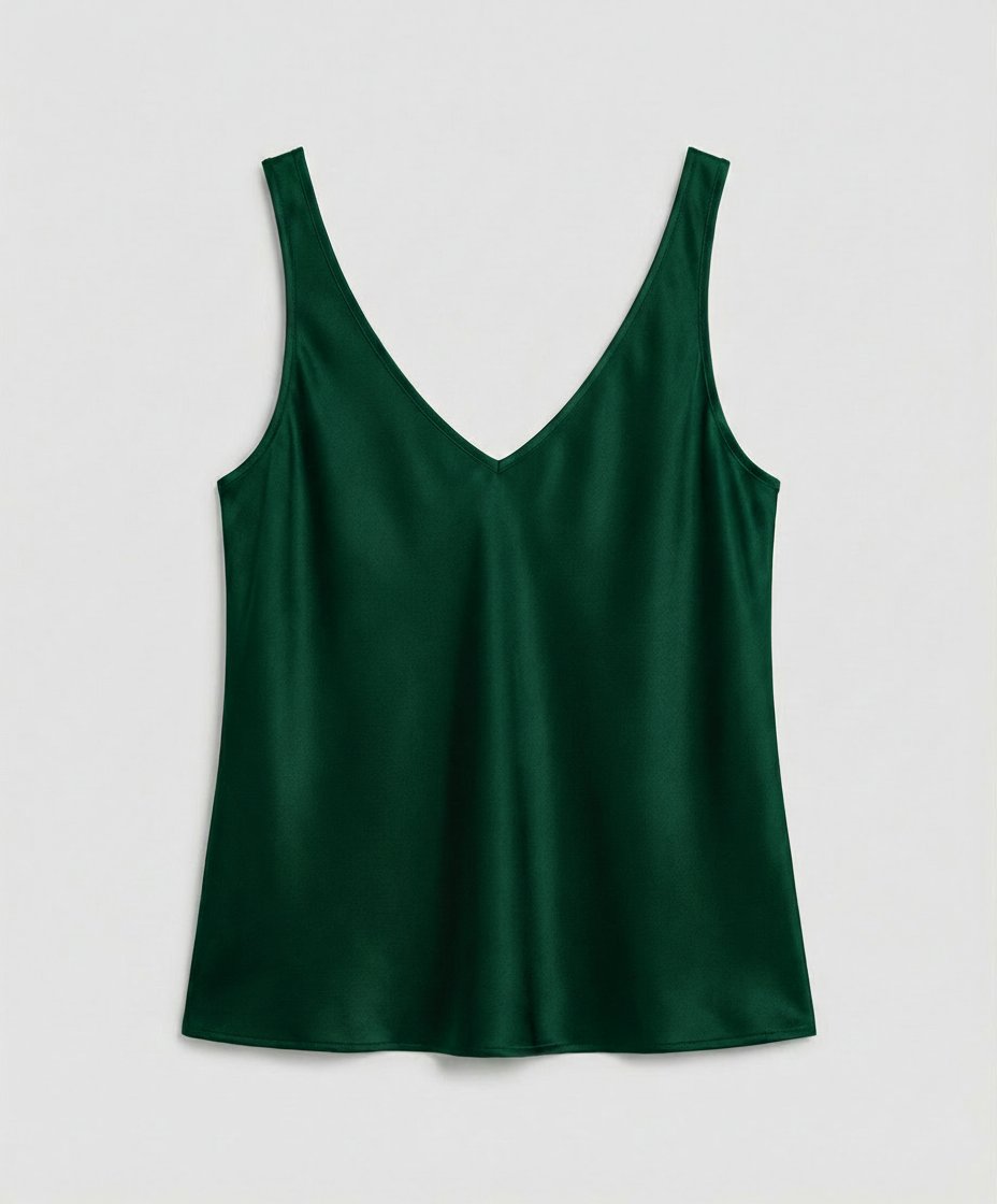 Dames Satin Camisole Top V-Hals Brede Bandjes - Green
