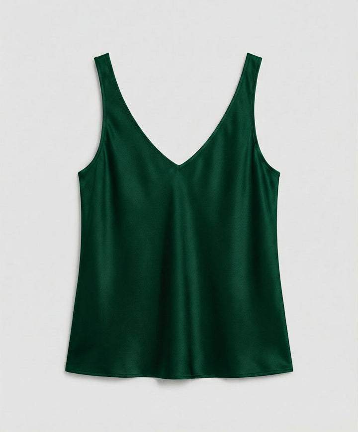 Dames Satin Camisole Top V-Hals Brede Bandjes - Green
