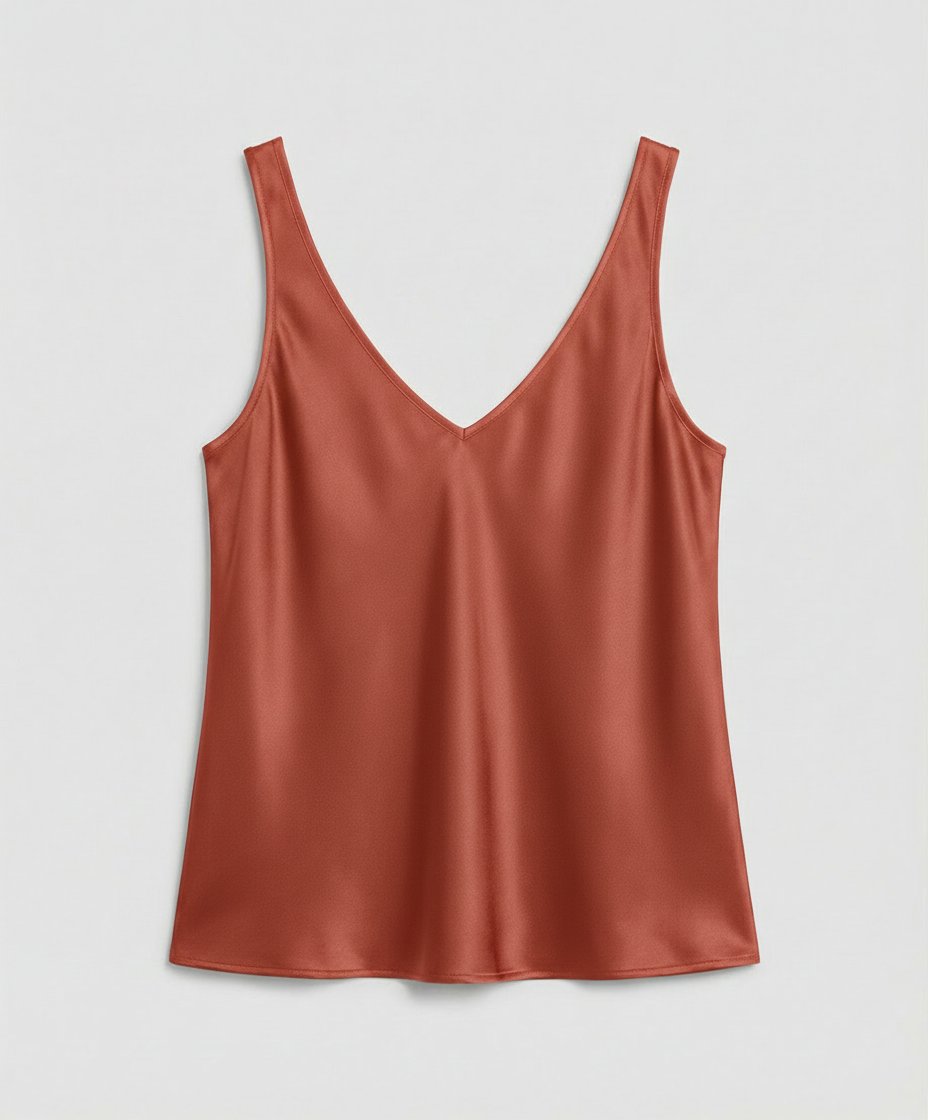 Dames Satin Camisole Top V-Hals Brede Bandjes - Orange