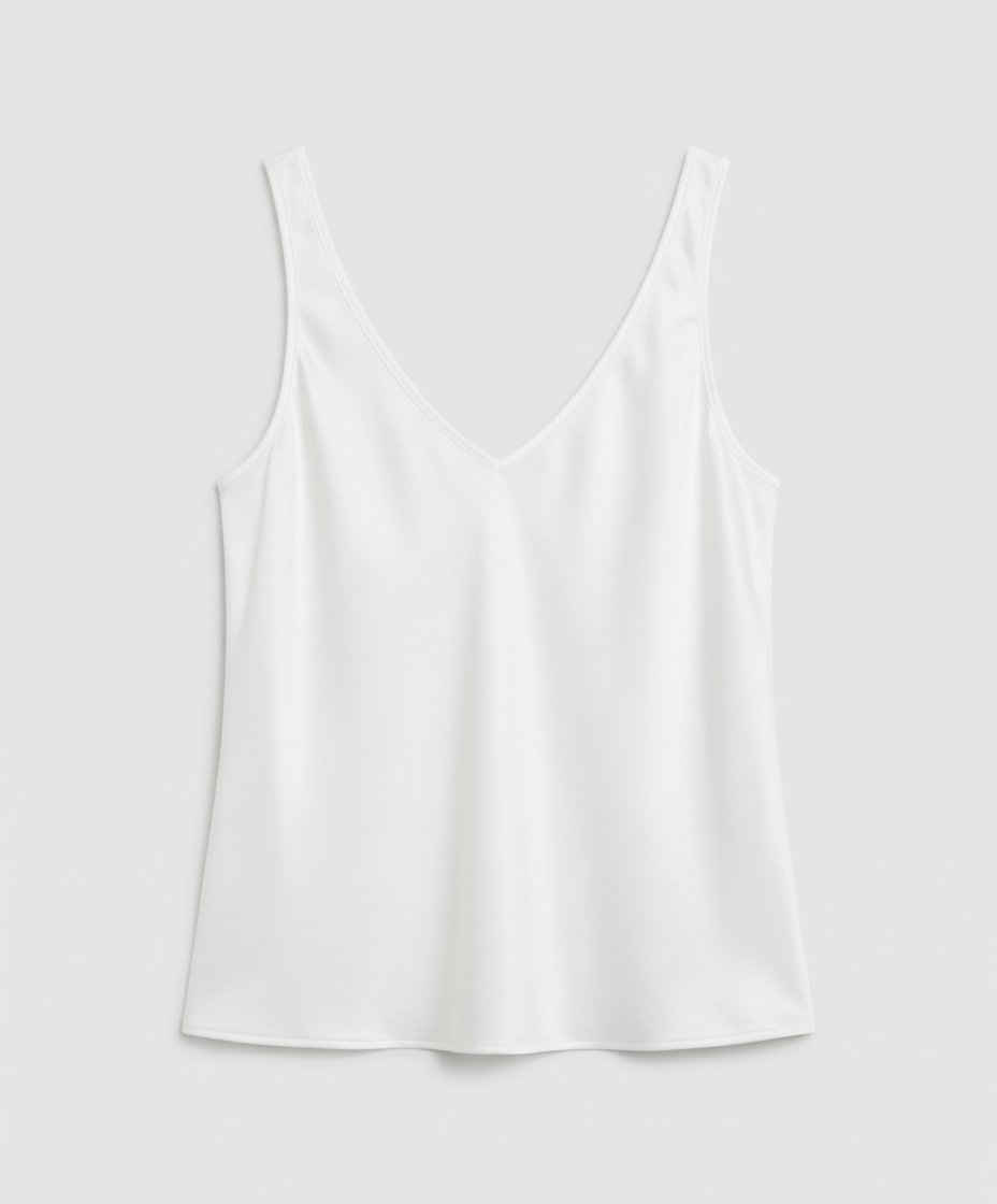 Dames Satin Camisole Top V-Hals Brede Bandjes - White