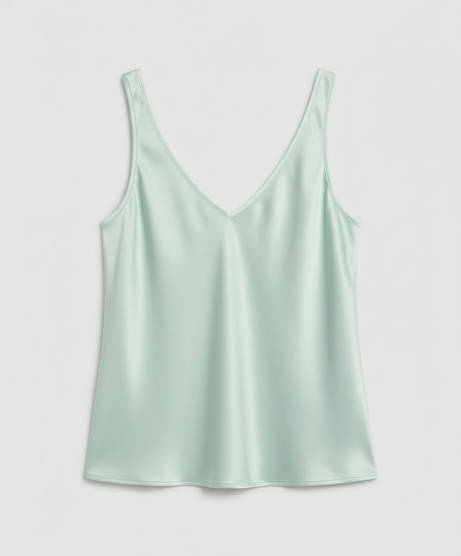 Dames Satin Camisole Top V-Hals Brede Bandjes - Light Green