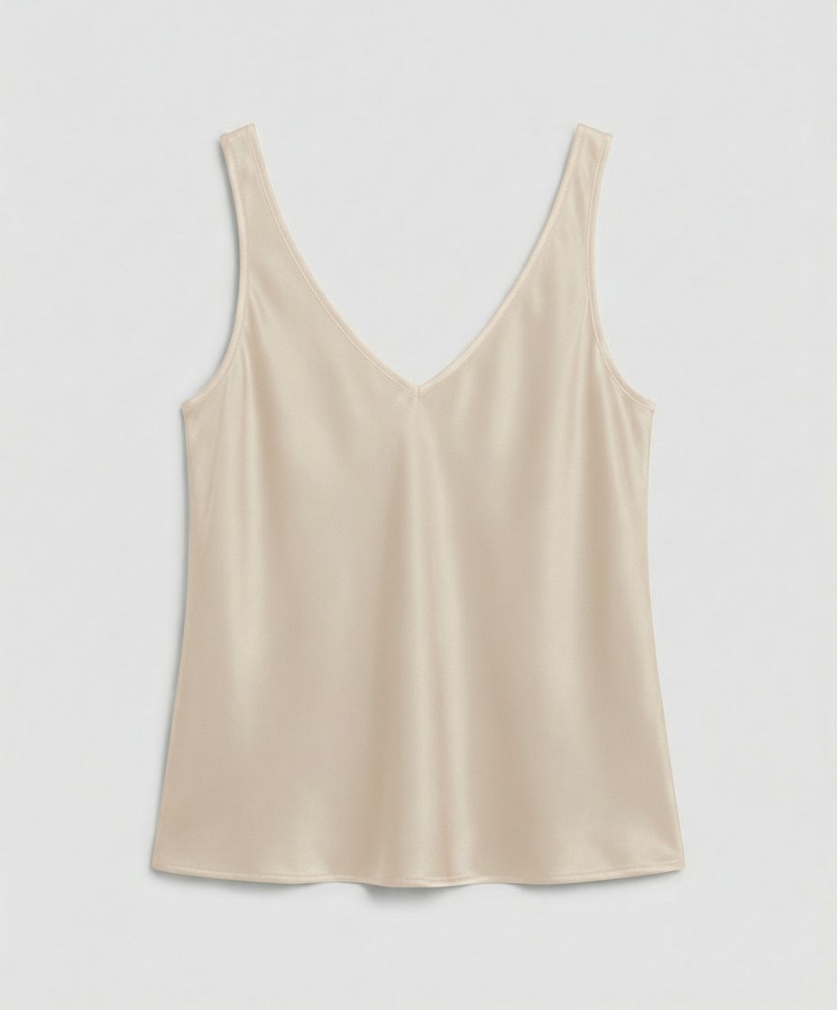 Dames Satin Camisole Top V-Hals Brede Bandjes - Beige