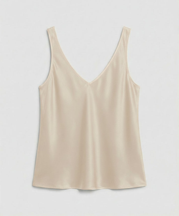Dames Satin Camisole Top V-Hals Brede Bandjes - Beige
