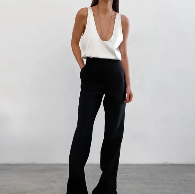 Dames Satin Tank Top met Diepe U-hals Relaxed Fit