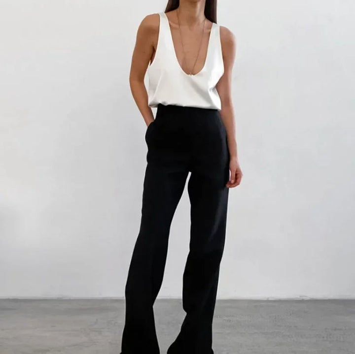 Dames Satin Tank Top met Diepe U-hals Relaxed Fit