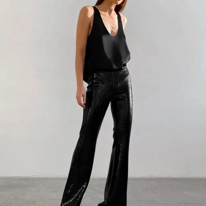 Dames Satin Tank Top met Diepe U-hals Relaxed Fit