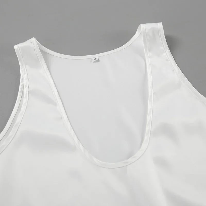 Dames Satin Tank Top met Diepe U-hals Relaxed Fit