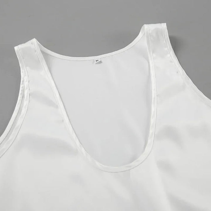 Dames Satin Tank Top met Diepe U-hals Relaxed Fit