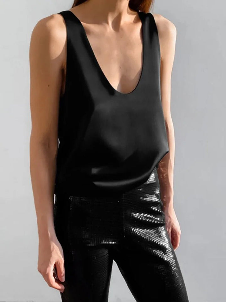 Dames Satin Tank Top met Diepe U-hals Relaxed Fit