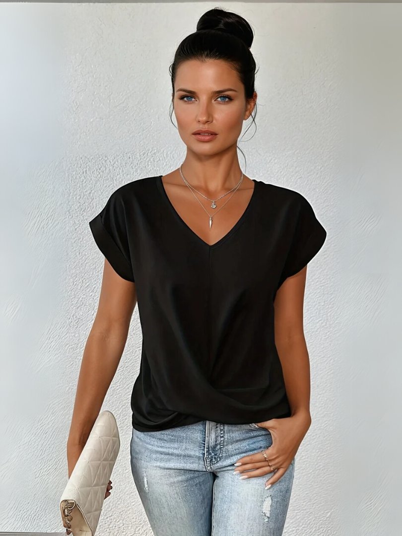 Dames Satin V-Hals Twist-Front Korte Mouw Top