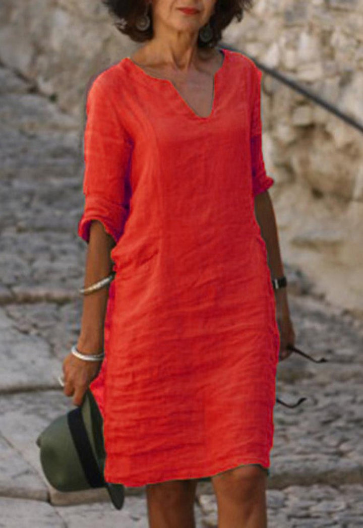 Dames Slankmakende V-hals Midi-jurk - Rood