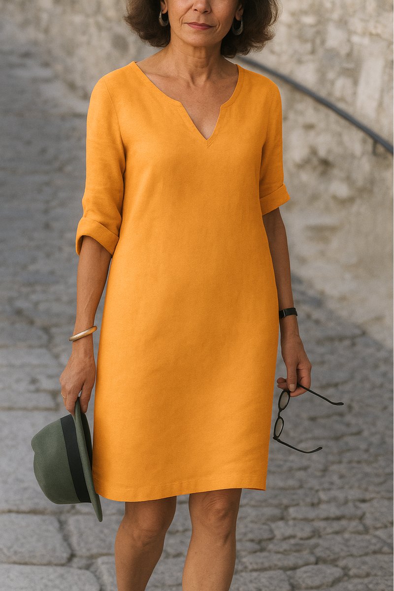 Dames Slankmakende V-hals Midi-jurk - Oranje