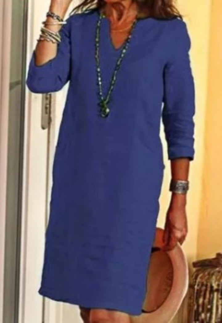 Dames Slankmakende V-hals Midi-jurk - Marineblauw