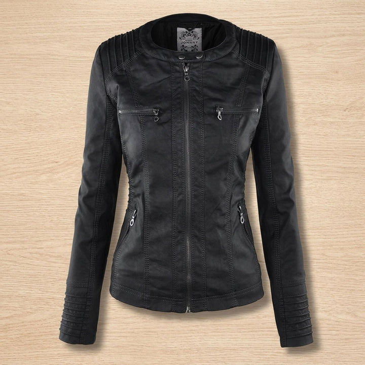 Dames Slim-Fit Leren Jas Met Afneembare Capuchon
