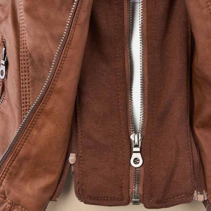 Dames Slim-Fit Leren Jas Met Afneembare Capuchon