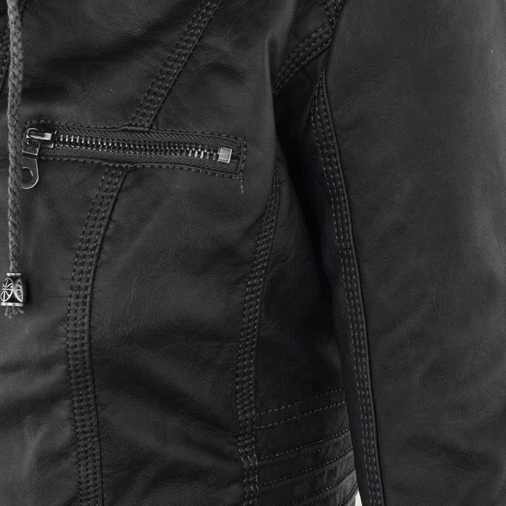 Dames Slim-Fit Leren Jas Met Afneembare Capuchon