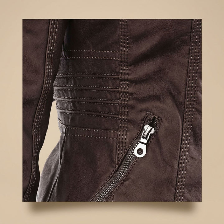 Dames Slim-Fit Leren Jas Met Afneembare Capuchon
