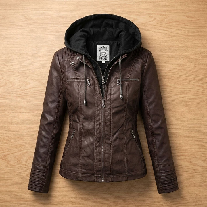 Dames Slim-Fit Leren Jas Met Afneembare Capuchon - Bruin