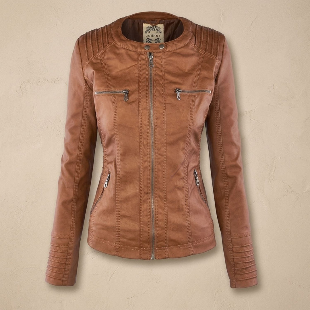 Dames Slim-Fit Leren Jas Met Afneembare Capuchon