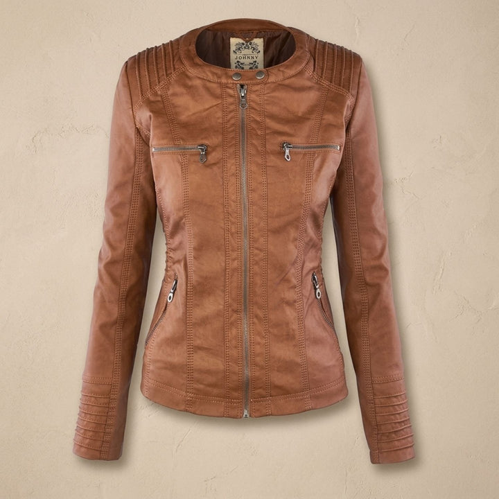 Dames Slim-Fit Leren Jas Met Afneembare Capuchon