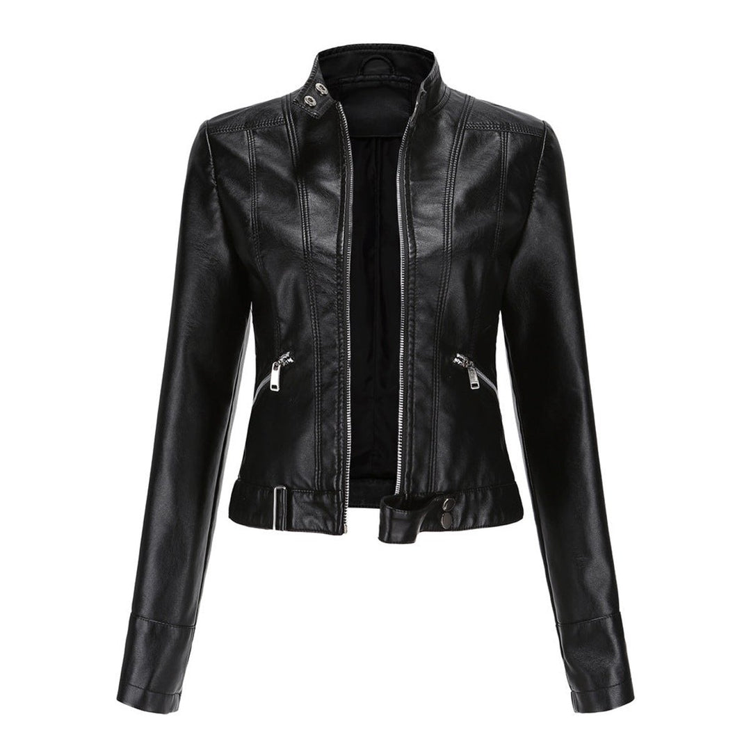 Dames Slim-Fit Ritssluiting Biker Leather Jacket - Zwart