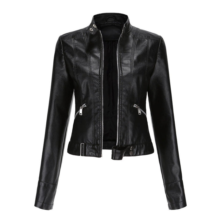 Dames Slim-Fit Ritssluiting Biker Leather Jacket - Zwart