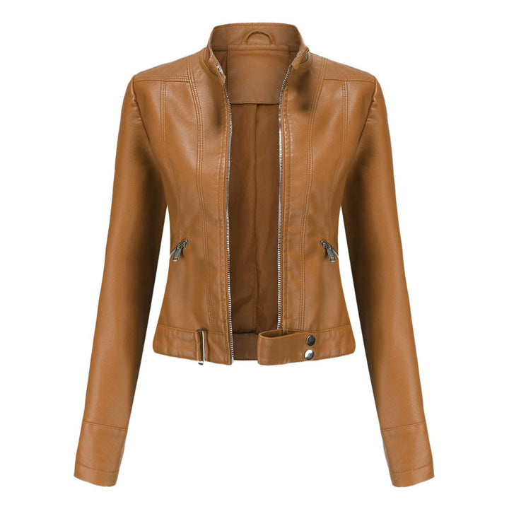 Dames Slim-Fit Ritssluiting Biker Leather Jacket - Lichtbruin