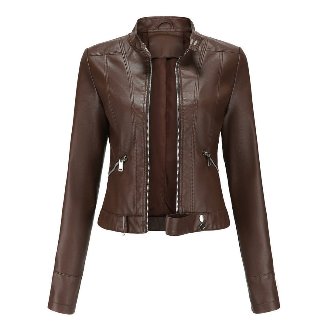 Dames Slim-Fit Ritssluiting Biker Leather Jacket - Bruin