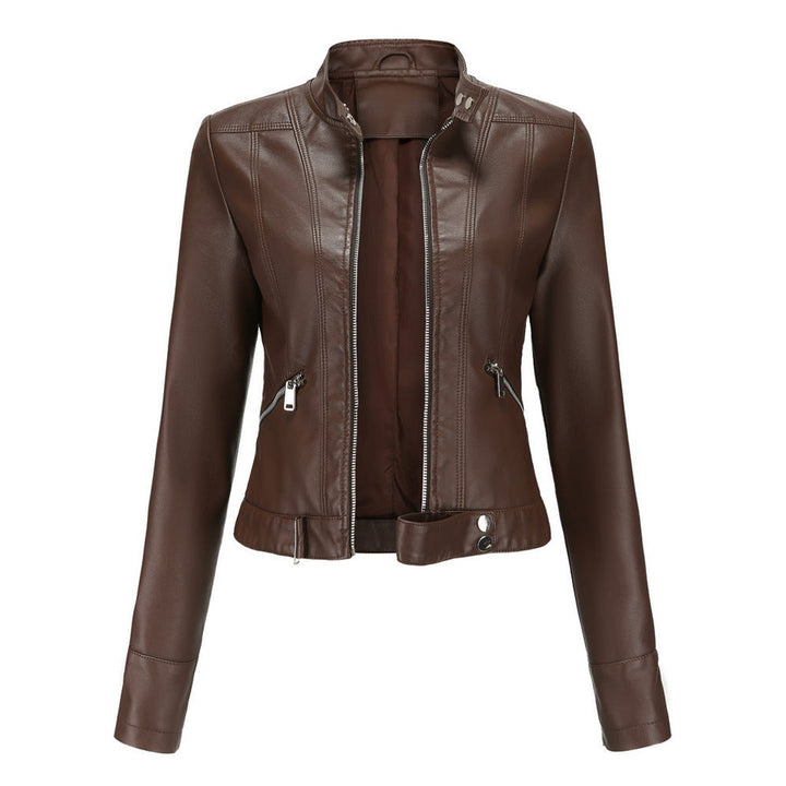 Dames Slim-Fit Ritssluiting Biker Leather Jacket - Bruin