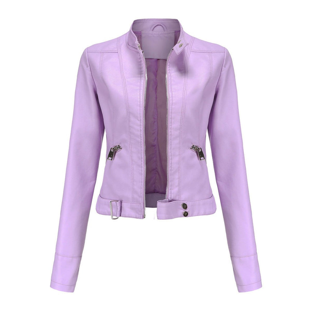 Dames Slim-Fit Ritssluiting Biker Leather Jacket - Lila