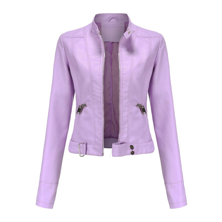 Dames Slim-Fit Ritssluiting Biker Leather Jacket - Lila